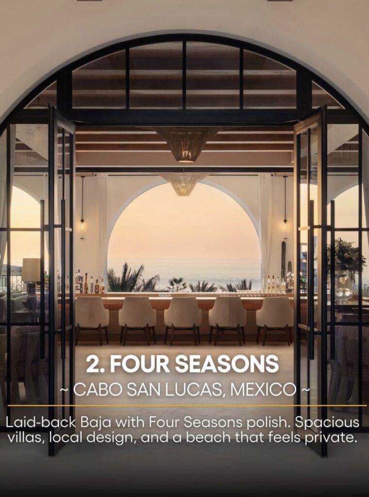 Greece Leads Global List of Best New Beach Hotels for 2025 Four Seasons Cabo San Lucas Mexico